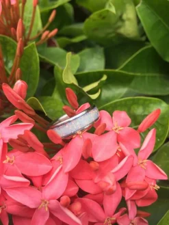 Black Fire and Ice Opal Titanium Ring