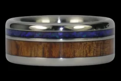 Black Opal and Dark Koa Wood Hawaii Titanium Ring