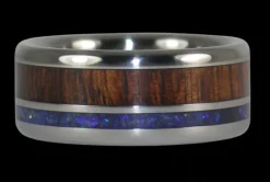 Blue Opal and Hawaiian Koa Titanium Ring
