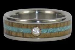 Diamond Titanium Ring Band with Turquoise and Mango Wood