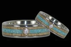 Diamond Titanium Ring Band with Turquoise and Mango Wood