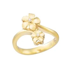 14k 6 & 8mm "HANG 5" Plumeria Ring with 2 diamonds