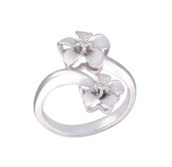 14k 8 and 11mm Plumeria Ring with 2 Diamonds