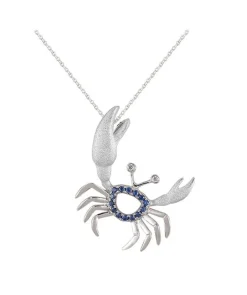 14k Crab Pendant with 2 Diamonds and 14 Blue Sapphires