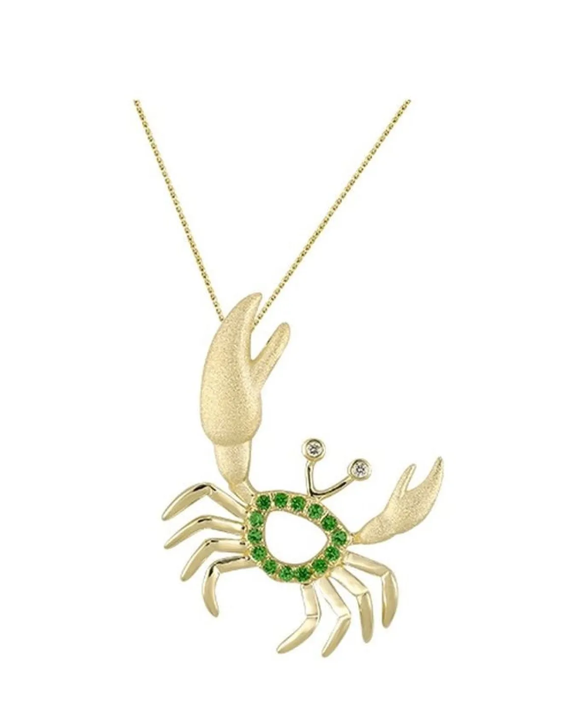 14k Crab Pendant with 2 Diamonds and 14 Tsavorites