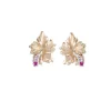 14k Hibiscus Earrings with 2 Rubies & 2 Diamonds