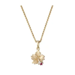 14k Hibiscus Pendant with .03ct Ruby and 01ct Diamond