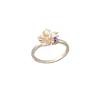 14K Hibiscus Ring with 0.015ct ruby and 0.02ct diamond