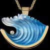 14k Large Yellow Gold Wave Pendant with Diamond