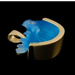 14k Large Yellow Gold Wave Pendant with Diamond