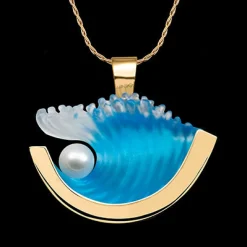 14K Medium Yellow Gold Pearl Wave Pendant