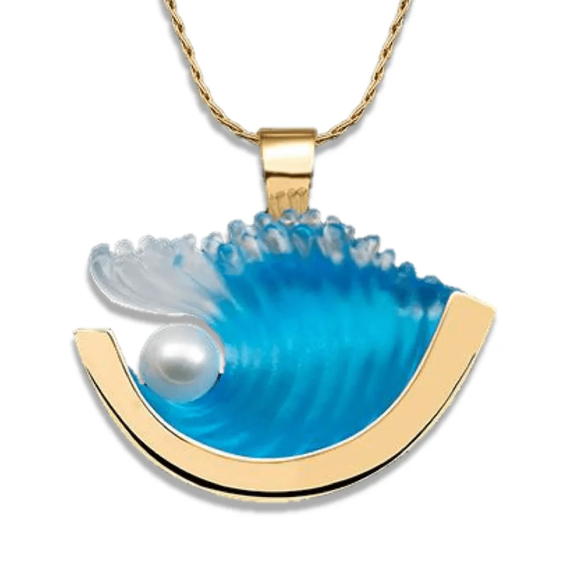 14K Medium Yellow Gold Pearl Wave Pendant