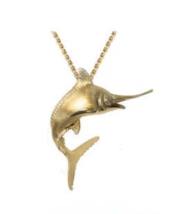 14k 40mm Blue Marlin Pendant with 2 Diamonds