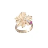 14K 20mm Hibiscus Ring with 3 Diamonds and Ruby