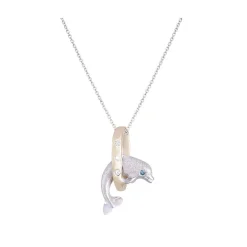 14k 15mm "Jumping Loop" Dolphin Pendant with 3 diamonds