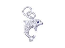 14k 17mm "Jumping Single" Dolphin Charm with 17 diamonds