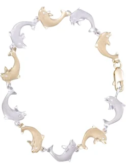 14k 15mm "Jumping Single" Dolphin Bracelet with 10 diamonds