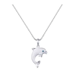 14k 15mm "Jumping Single" Dolphin Pendant with 0.01 carat blue diamond