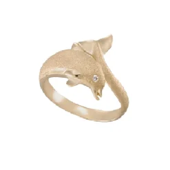 14k 20mm "Jumping Single" Dolphin Ring with 0.01 carat diamond