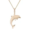 14k 28mm "Jumping Single" Dolphin Pendant with 2 diamonds