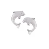 14k 15mm "Jumping Single" Stud Dolphin Earrings with 2 Diamonds