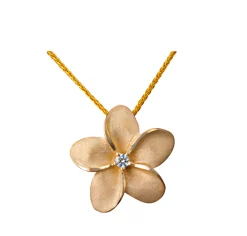 14k 20mm Plumeria Diamond Pendant