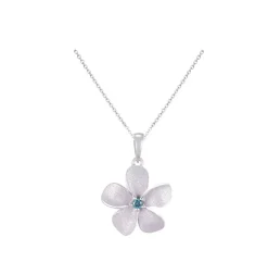 14k 15mm Plumeria Pendant with Blue Diamond