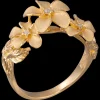 14k 11mm Plumeria Ring with 3 diamonds