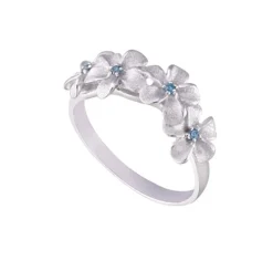 14k 8mm Plumeria Ring with 4 Blue Diamonds