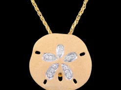 14k 25mm Sand Dollar Pendant with 12 Diamonds