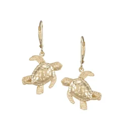14k 20mm Sea Turtle Earrings with 4 Diamonds