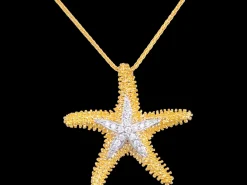 14k 22mm Starfish Pendant with 16 Diamonds