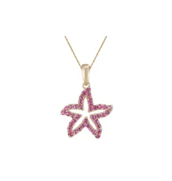 14k 15mm Starfish Pendant with 39 Hot Pink Sapphires