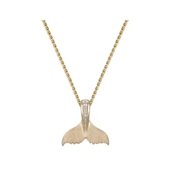 14k 15mm Whale Saw Tail Pendant with 5 Diamonds