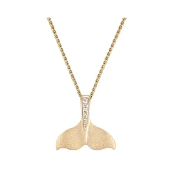 14k 20mm Whale Tail Pendant with 6 Diamonds