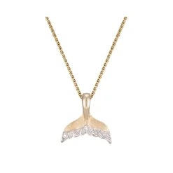 14k 15mm Whale Tail Pendant with 8 diamonds