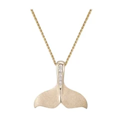 14k 25mm Whale Tail Pendant with 5 Diamonds