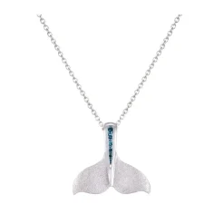 14k 20mm Whale Tail Pendant with 6 Blue Diamonds