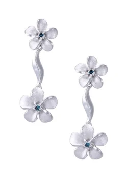 14k Plumeria Lei Earrings with 4 blue diamonds