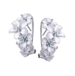14k Plumeria Lei Earrings with 6 blue diamonds