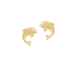 14k Stud Dolphin Earrings with 0.02 Carat Diamonds