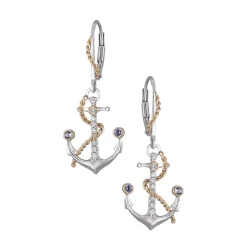 14k 2/tone "ANCHOR" Dangle Leverback Earrings With 18 Diamonds and 4 Tanzanites