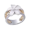 14k 2/tone Chandelier Plumeria Ring with 3 Diamonds