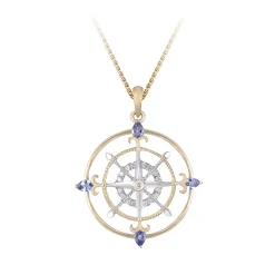 14k 2/tone "Compass Rose" Pendant with 17 Diamonds and 4 Tanzanites