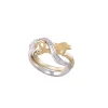 14k 2/tone Dolphin Ring "Surfing Single" with Channel Set Band