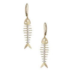 14k 2/tone Fish Bone Earrings with 16 Diamonds