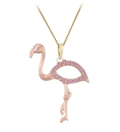 14k 2/tone Flamingo Pendant with Diamond and 17 Pastel Pink Sapphires