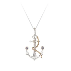 14k 2/tone 20mm "ANCHOR" Pendant With 2 Tanzanite and 8 Diamonds