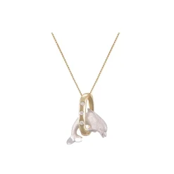 14k 2/tone 15mm "Jumping Loop" Dolphin Pendant with 4 diamonds