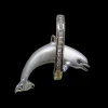 14k 2/tone 28mm "Jumping Loop" Dolphin Pendant with 16 diamonds